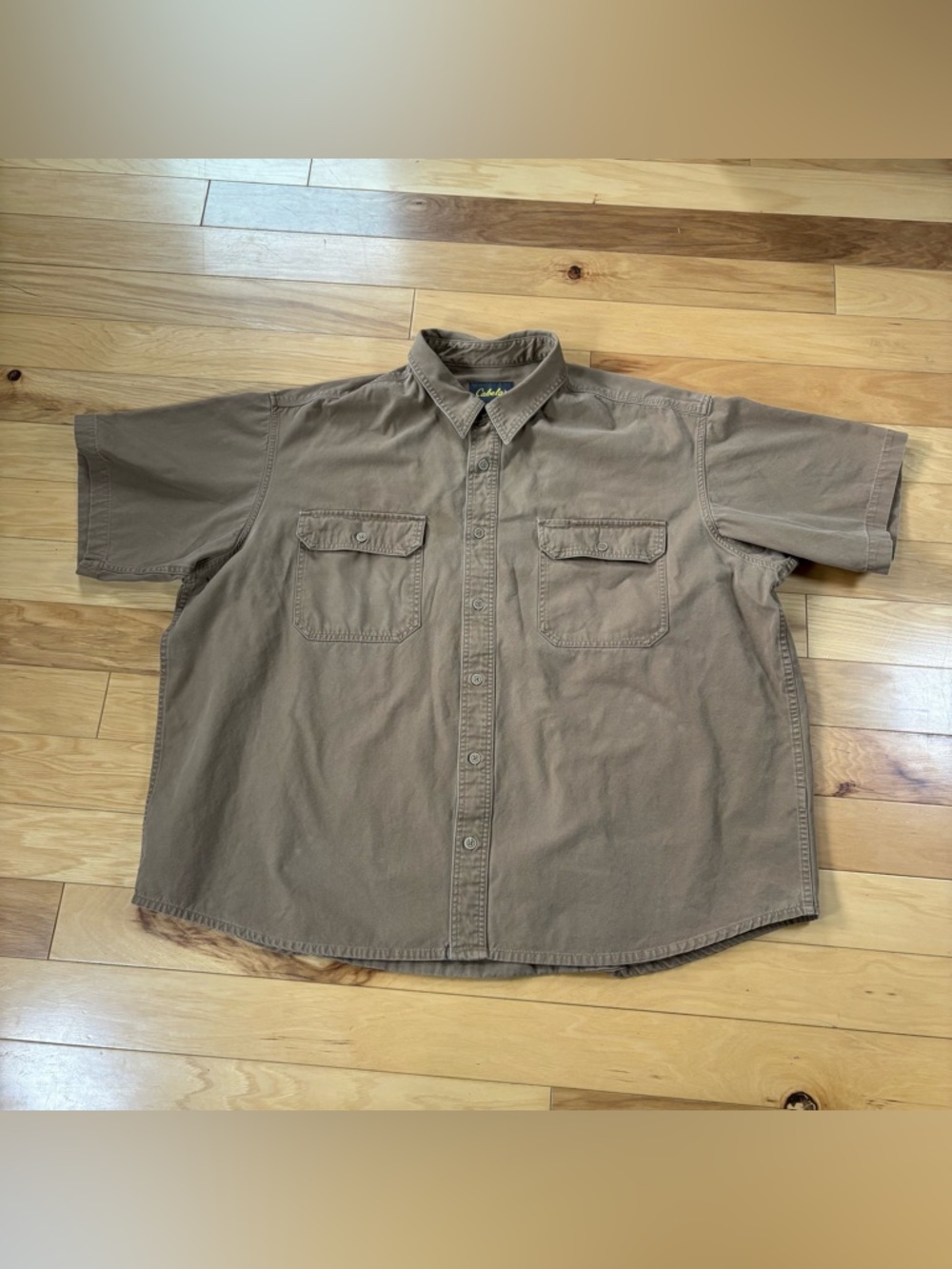 Cabelas Canvas Utility Shirt Mens Sz 3XL Tan Short Sleeve Button Up - Picture 2 of 6